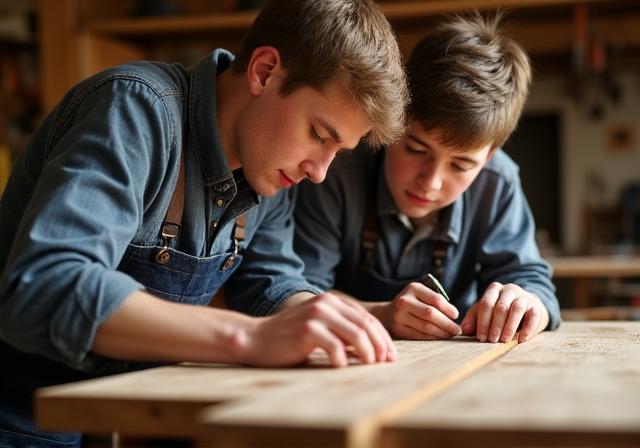 Handwerker bei der präzisen Arbeit in einer Werkstatt